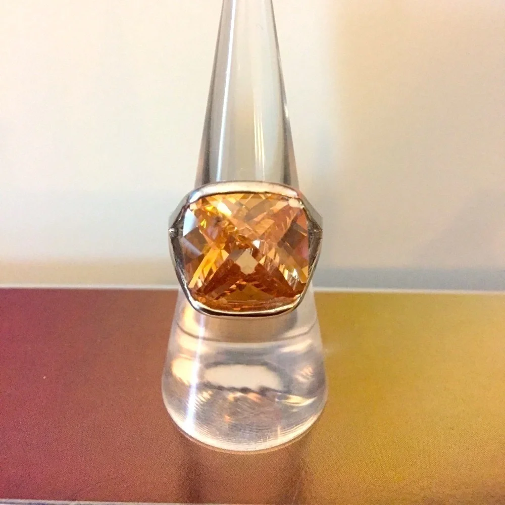 Silver Cushion Cut Citrine Quartz Ring 7
